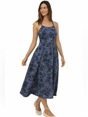 Pact Dark Cloud Tie-Dye Organic Cotton Midi Dress with Pockets Sz S (DJ4)
